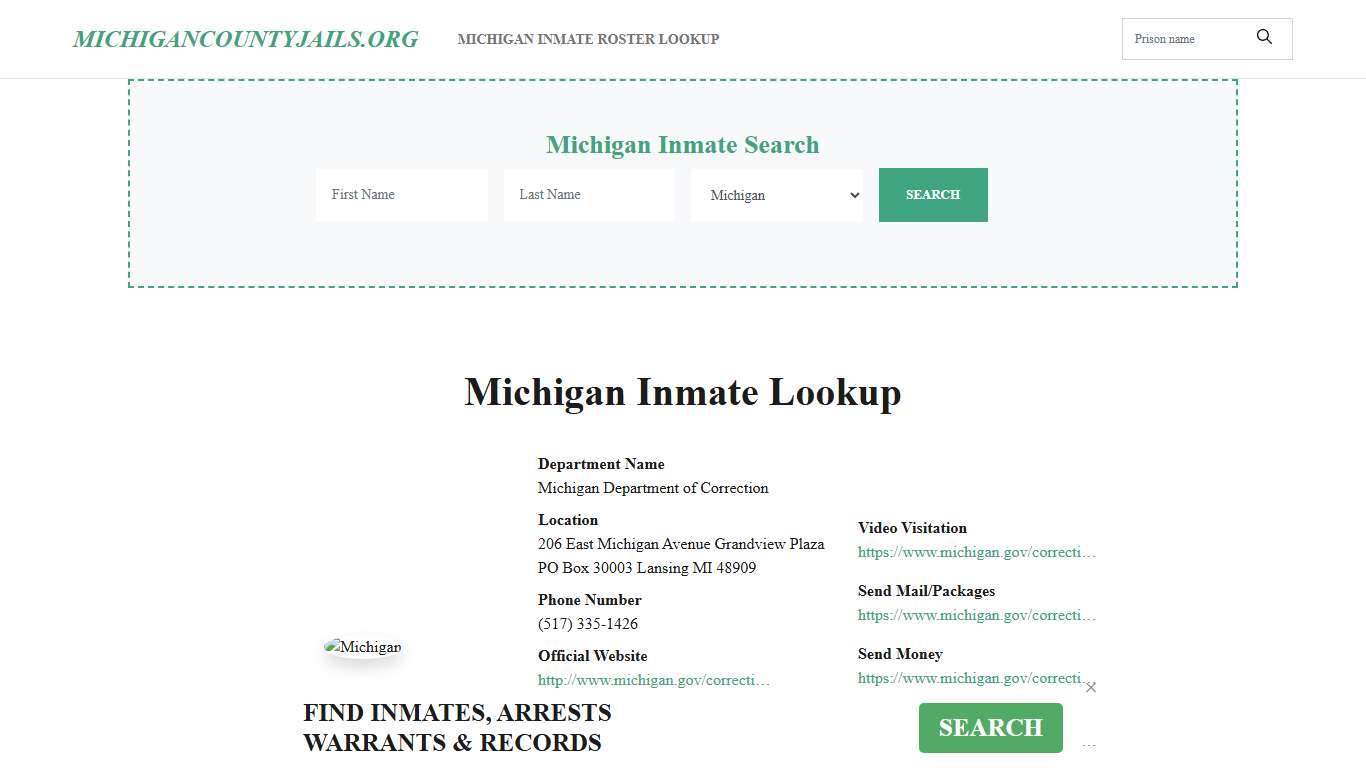 Michigan Inmate Roster Search - MI DOC Offender Locator